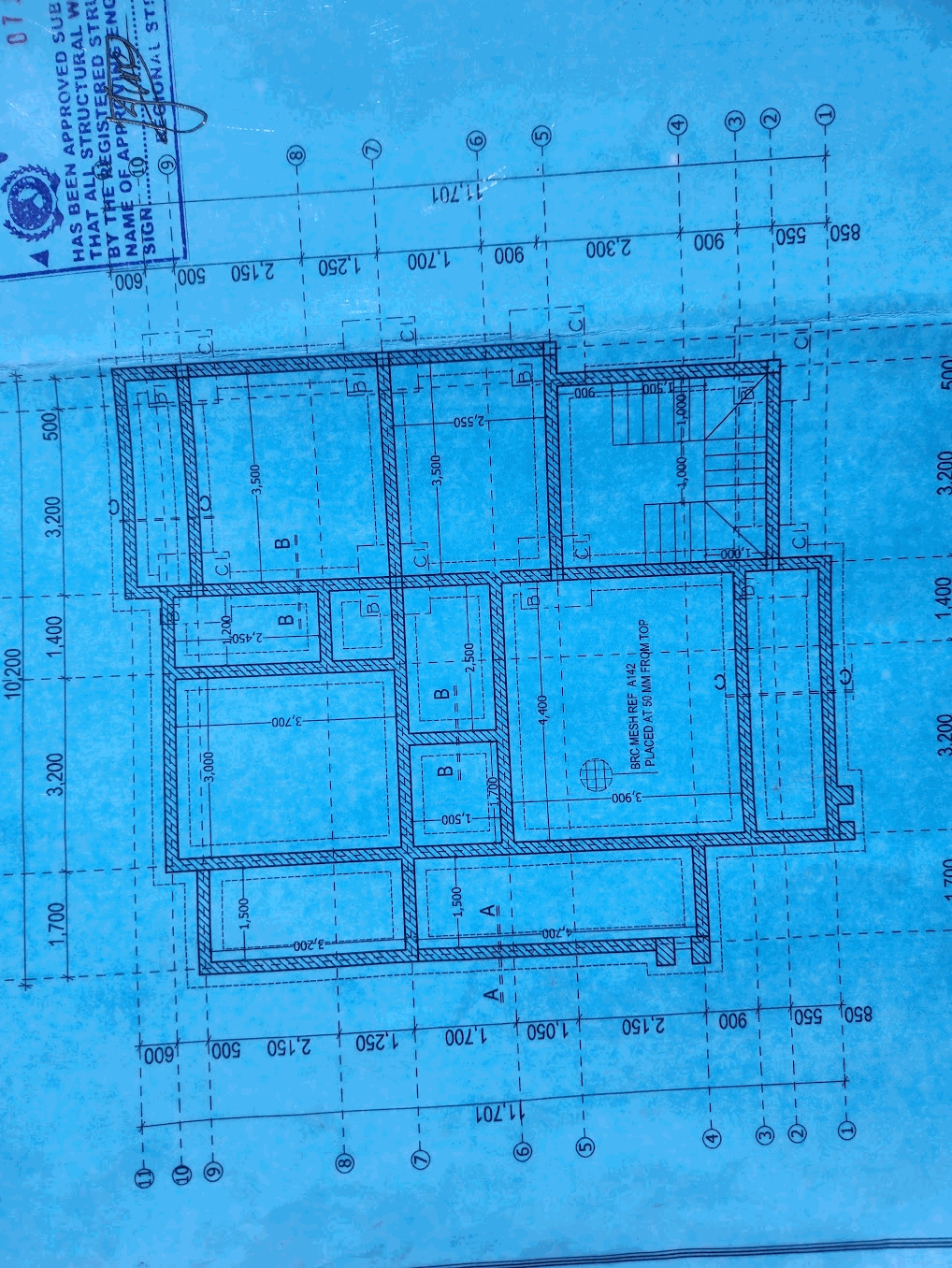 Building plan drawing used for construction reference on a T&T project